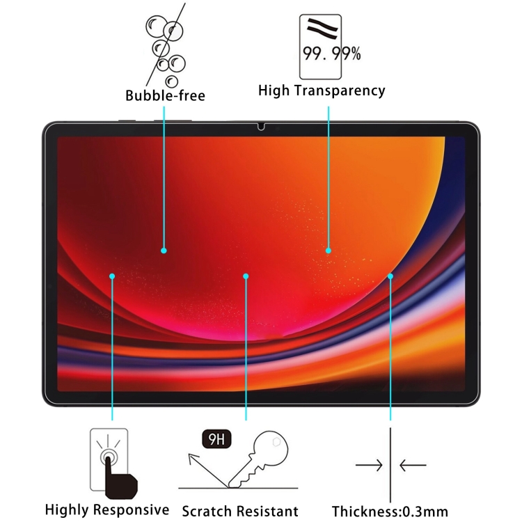 For Samsung Galaxy Tab S9 2pcs 9H 0.3mm Explosion-proof Tempered Glass Film For Samsung Galaxy Tab S9 2pcs 9H 0.3mm Explosion-proof Tempered Glass Film