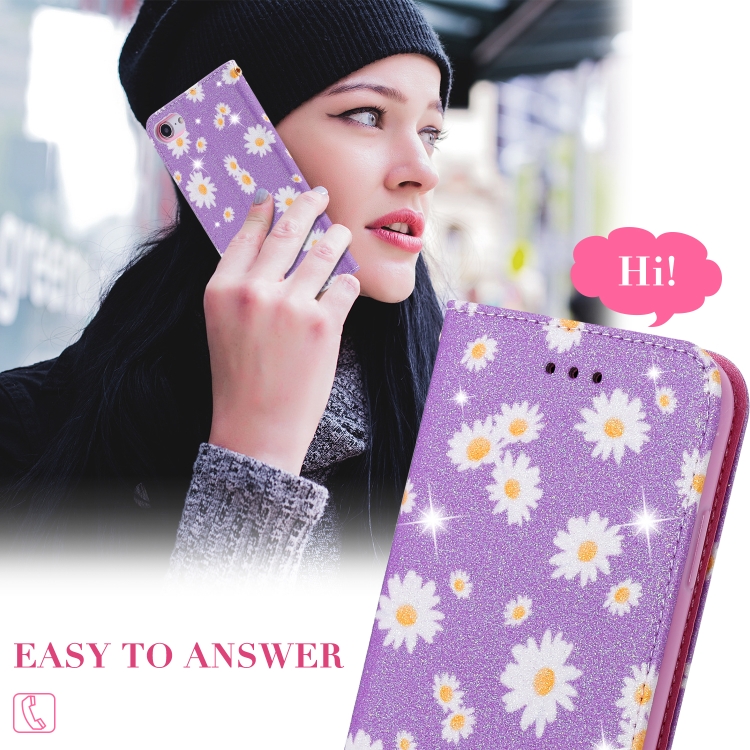 For iPhone SE 2022 / SE 2020 / 8 / 7 Glittering Daisy Magnetic Horizontal Flip Leather Case with Holder & Card Slots & Photo Frame(Pink) For iPhone SE 2022 / SE 2020 / 8 / 7 Glittering Daisy Magnetic Horizontal Flip Leather Case with Holder & Card Slots & Photo Frame(Pink)