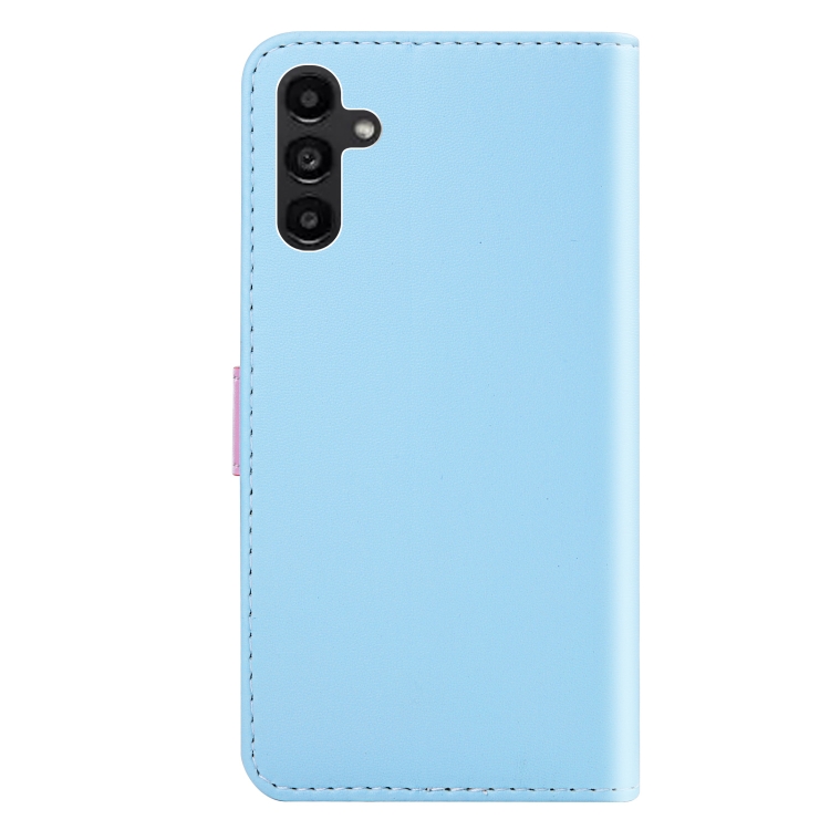 For Samsung Galaxy S23 FE 5G Tricolor Stitching Horizontal Flip Leather Phone Case(Blue) For Samsung Galaxy S23 FE 5G Tricolor Stitching Horizontal Flip Leather Phone Case(Blue)
