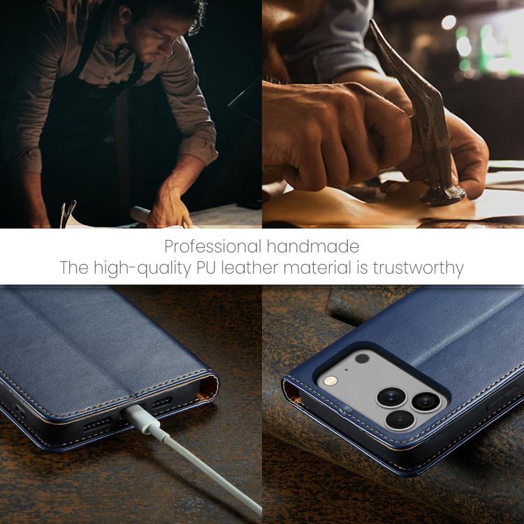 For iPhone 17 Pro Max Fierre Shann PU Genuine Leather Texture Phone Case(Blue)