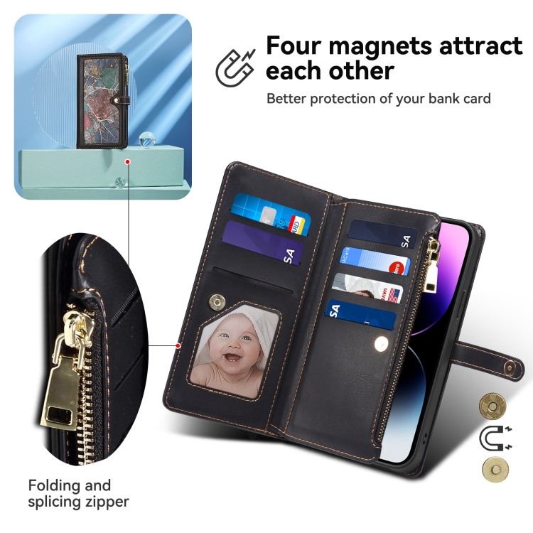 For iPhone 16 Plus ESEBLE Star Series Lanyard Zipper Wallet RFID Leather Case(Black) For iPhone 16 Plus ESEBLE Star Series Lanyard Zipper Wallet RFID Leather Case(Black)