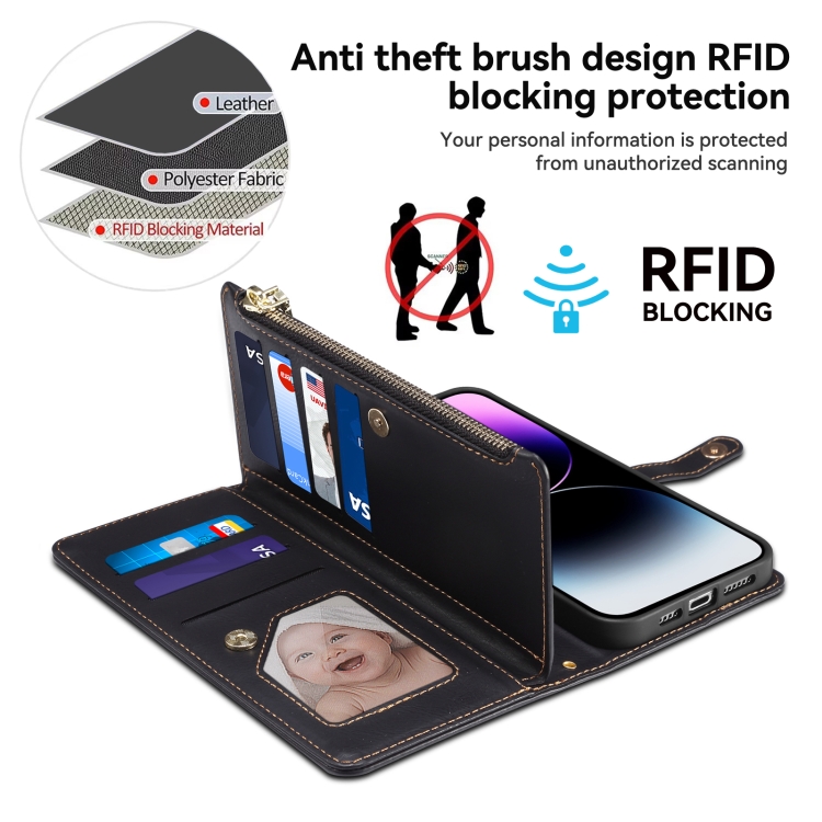 For iPhone 16 Plus ESEBLE Star Series Lanyard Zipper Wallet RFID Leather Case(Black) For iPhone 16 Plus ESEBLE Star Series Lanyard Zipper Wallet RFID Leather Case(Black)