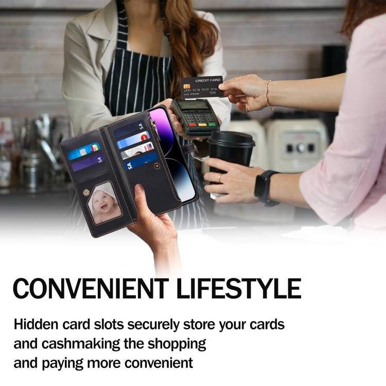 For iPhone 16 Plus ESEBLE Star Series Lanyard Zipper Wallet RFID Leather Case(Black) For iPhone 16 Plus ESEBLE Star Series Lanyard Zipper Wallet RFID Leather Case(Black)