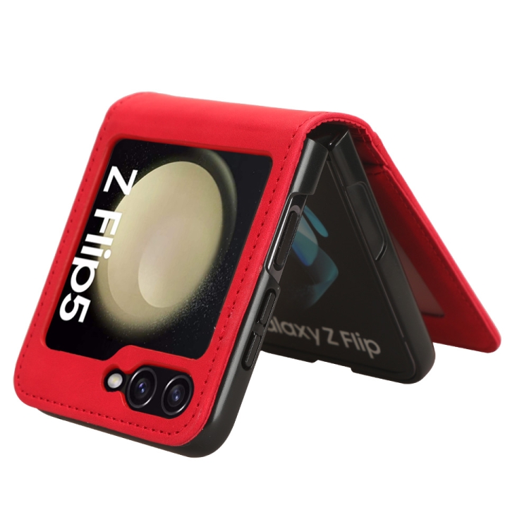 For Samsung Galaxy Z Flip5 5G Skin-feeling Half-split External Card Slot Folding Phone Case(Red) For Samsung Galaxy Z Flip5 5G Skin-feeling Half-split External Card Slot Folding Phone Case(Red)