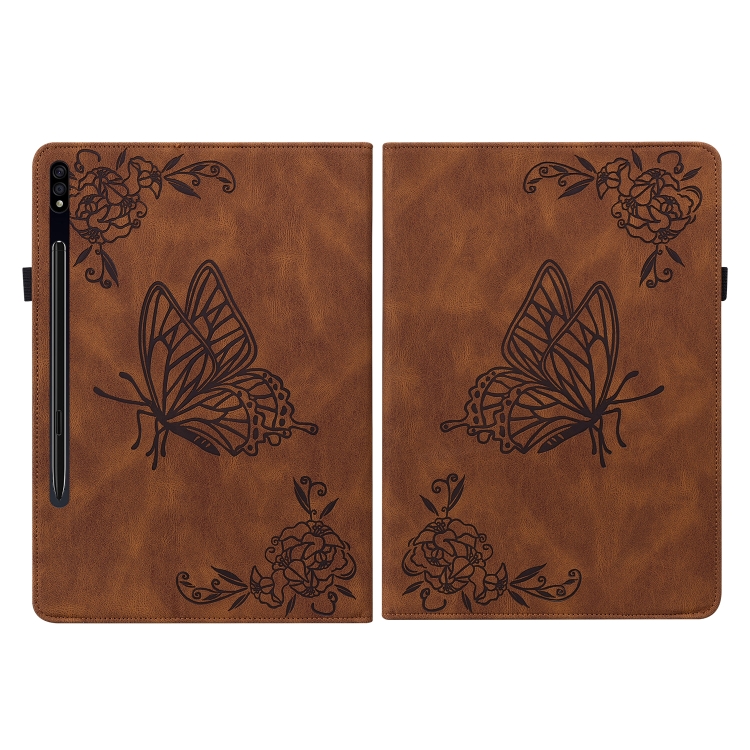 For Samsung Galaxy Tab S9 Butterfly Flower Embossed Leather Tablet Case(Brown) For Samsung Galaxy Tab S9 Butterfly Flower Embossed Leather Tablet Case(Brown)