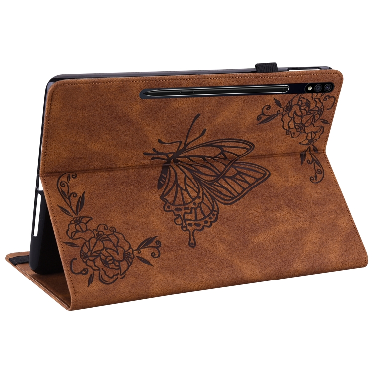 For Samsung Galaxy Tab S9 Butterfly Flower Embossed Leather Tablet Case(Brown) For Samsung Galaxy Tab S9 Butterfly Flower Embossed Leather Tablet Case(Brown)