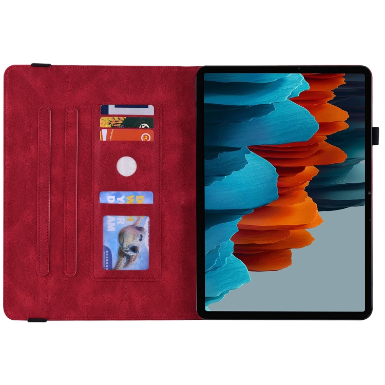 Para Samsung Galaxy Tab S9+ Estuche para tableta de cuero con estampado de flores de mariposa (rojo) - 2