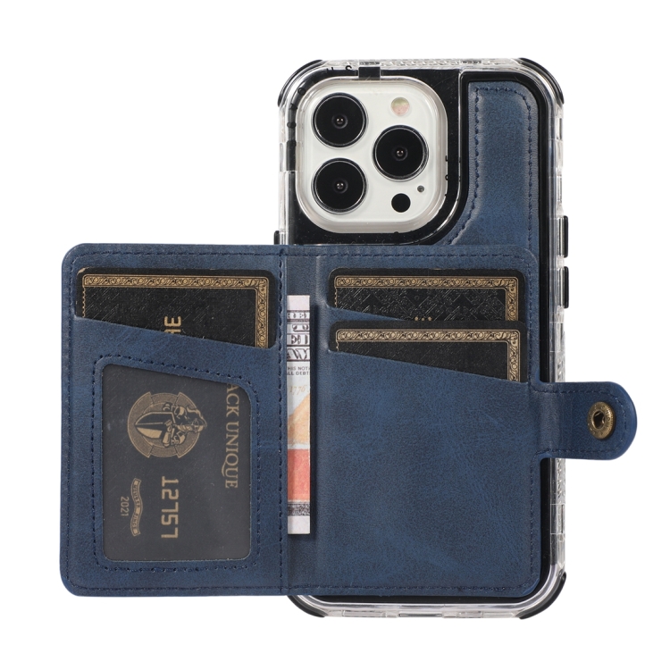 For iPhone 14 Plus Wallet Card Bag PU Back Cover Phone Case(Blue) For iPhone 14 Plus Wallet Card Bag PU Back Cover Phone Case(Blue)