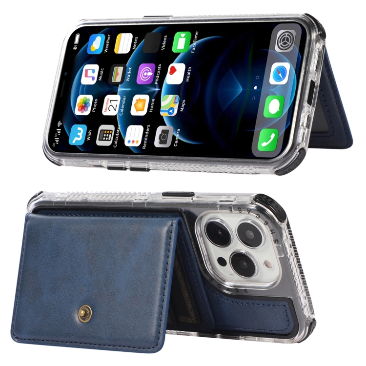 For iPhone 14 Plus Wallet Card Bag PU Back Cover Phone Case(Blue) For iPhone 14 Plus Wallet Card Bag PU Back Cover Phone Case(Blue)
