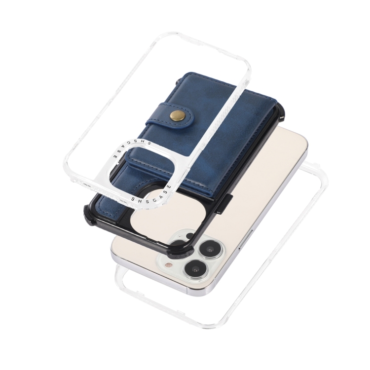 For iPhone 14 Plus Wallet Card Bag PU Back Cover Phone Case(Blue) For iPhone 14 Plus Wallet Card Bag PU Back Cover Phone Case(Blue)