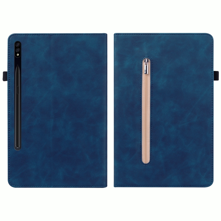 Funda para tableta de cuero con cremallera de color sólido para Samsung Galaxy Tab S9 Skin Feel (Azul) - 1