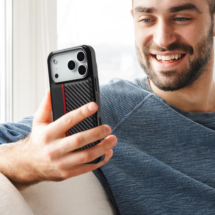 For iPhone 17 Pro LC.IMEEKE 3 in 1 Carbon Fiber Texture Shockproof Phone Case(Black)