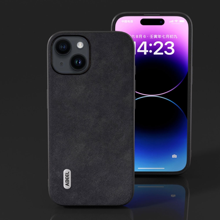 For iPhone 15 Plus ABEEL Morocco Texture PU Phone Case(Black) For iPhone 15 Plus ABEEL Morocco Texture PU Phone Case(Black)