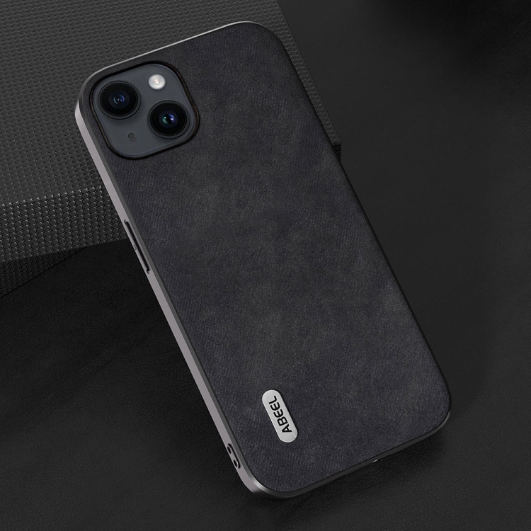 For iPhone 15 Plus ABEEL Morocco Texture PU Phone Case(Black) For iPhone 15 Plus ABEEL Morocco Texture PU Phone Case(Black)
