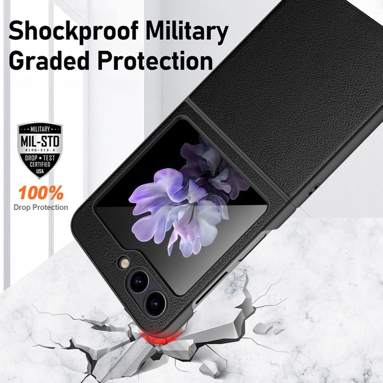 For Samsung Galaxy Z Flip5 Anti-slip Strip Ultra-thin Folding Litchi Texture PC Phone Case(Black) For Samsung Galaxy Z Flip5 Anti-slip Strip Ultra-thin Folding Litchi Texture PC Phone Case(Black)