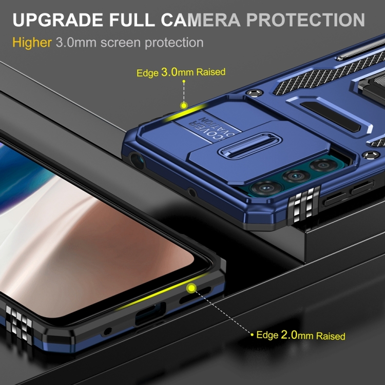 Funda Para Motorola Moto G42 4G: Armadura Completa, Con Cubierta Deslizante Para Cámara Y Soporte Magnético Oculto - Azul