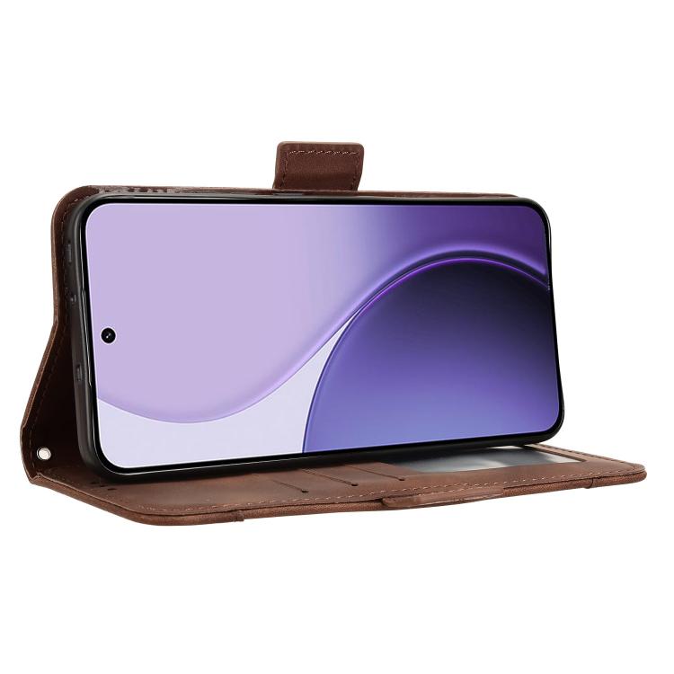 For OPPO Reno14 5G Global Skin Feel Calf Texture Card Slots Leather Phone Case(Brown)
