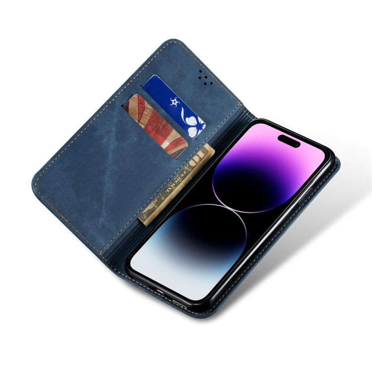 For iPhone 15 Pro Denim Texture Casual Style Horizontal Flip Leather Case(Blue) For iPhone 15 Pro Denim Texture Casual Style Horizontal Flip Leather Case(Blue)