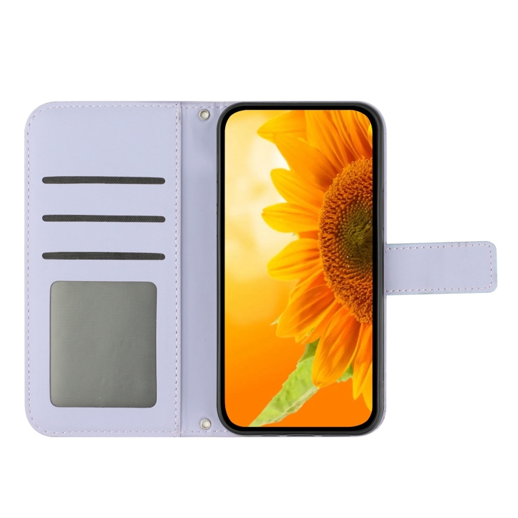 Para OPPO A78 4G Skin Feel Sun Flower Funda de cuero con tapa en relieve  para teléfono con cordón (púrpura oscuro)