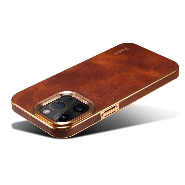 For iPhone 14 Plus Denior Oil Wax Cowhide Plating Phone Case(Brown) For iPhone 14 Plus Denior Oil Wax Cowhide Plating Phone Case(Brown)