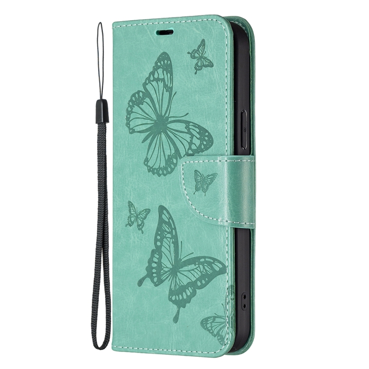 For Samsung Galaxy S23 FE 5G Embossing Two Butterflies Pattern Leather Phone Case(Green)