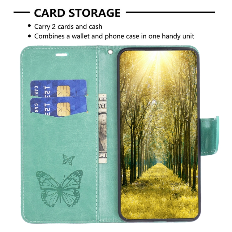 For Samsung Galaxy S23 FE 5G Embossing Two Butterflies Pattern Leather Phone Case(Green)