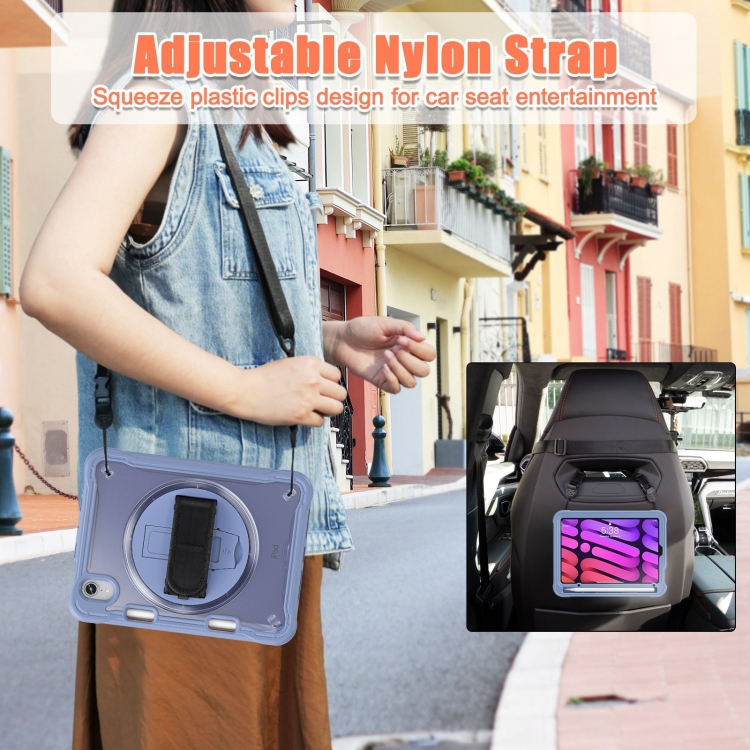 For iPad mini 6 / mini 2024 Heavy Duty Hybrid Tablet Case with Hand Grip & Strap(Lavender Grey)