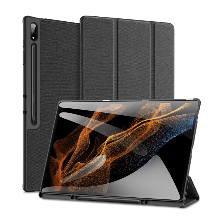 Para Samsung Galaxy Tab S9 Ultra DUX DUCIS Domo Series Funda de tableta de cuero magnético con textura de tela (Negro) - 1