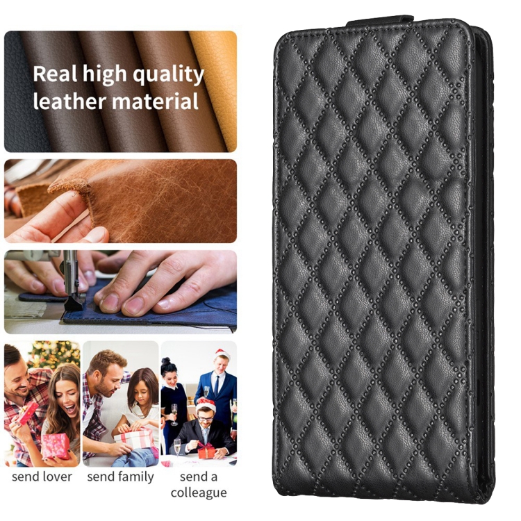For iPhone 16 Plus Diamond Lattice Vertical Flip Leather Phone Case(Black) For iPhone 16 Plus Diamond Lattice Vertical Flip Leather Phone Case(Black)