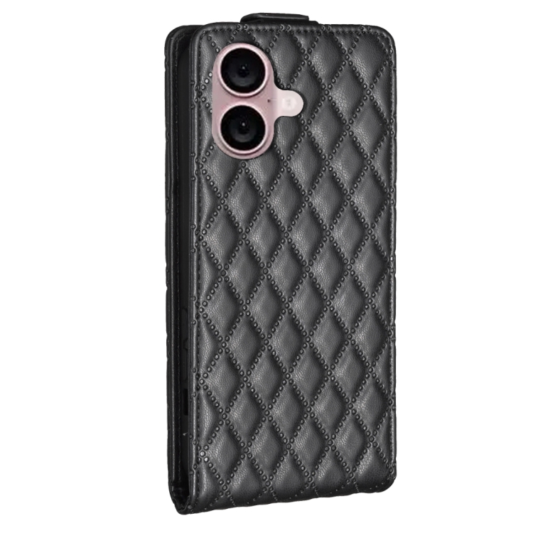 For iPhone 16 Plus Diamond Lattice Vertical Flip Leather Phone Case(Black) For iPhone 16 Plus Diamond Lattice Vertical Flip Leather Phone Case(Black)