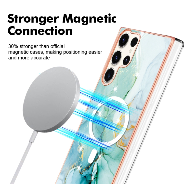 For Samsung Galaxy S23 Ultra 5G Marble Pattern Dual-side IMD Magsafe TPU Phone Case(Green 003)