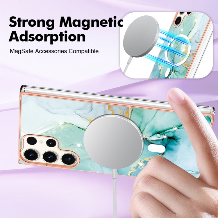 For Samsung Galaxy S23 Ultra 5G Marble Pattern Dual-side IMD Magsafe TPU Phone Case(Green 003)