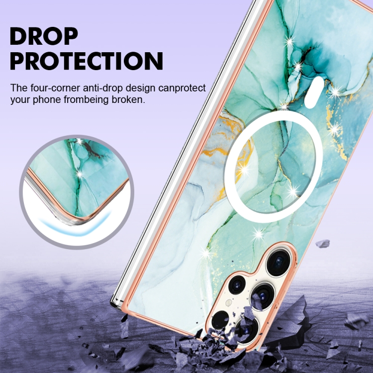 For Samsung Galaxy S23 Ultra 5G Marble Pattern Dual-side IMD Magsafe TPU Phone Case(Green 003)