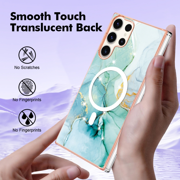 For Samsung Galaxy S23 Ultra 5G Marble Pattern Dual-side IMD Magsafe TPU Phone Case(Green 003)