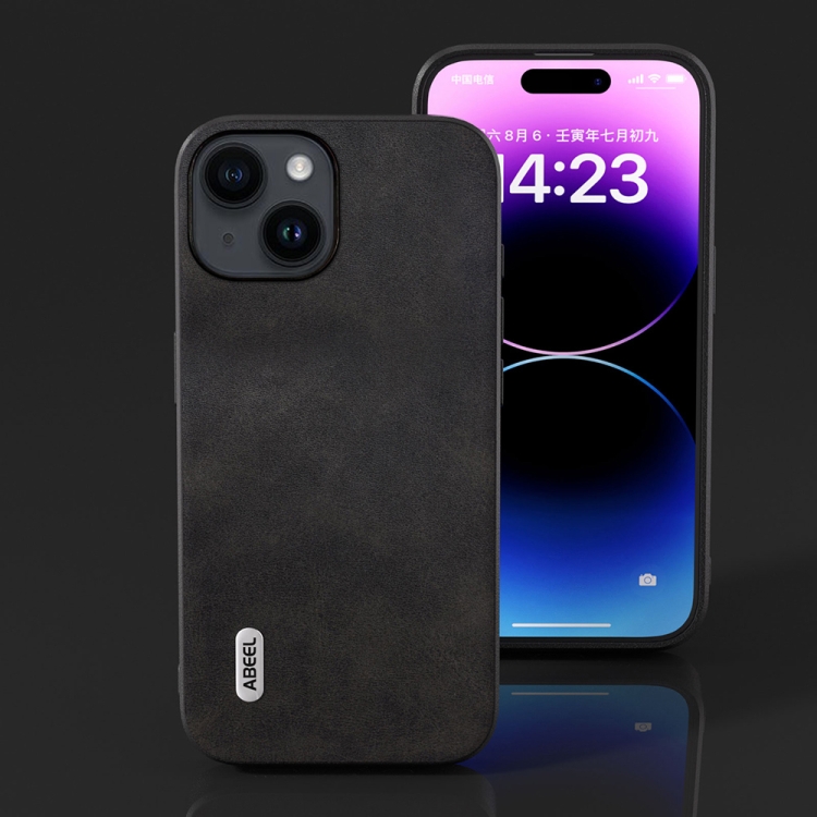 For iPhone 14 Plus ABEEL Dual Color Cowhide Texture PU Phone Case(Black) For iPhone 14 Plus ABEEL Dual Color Cowhide Texture PU Phone Case(Black)