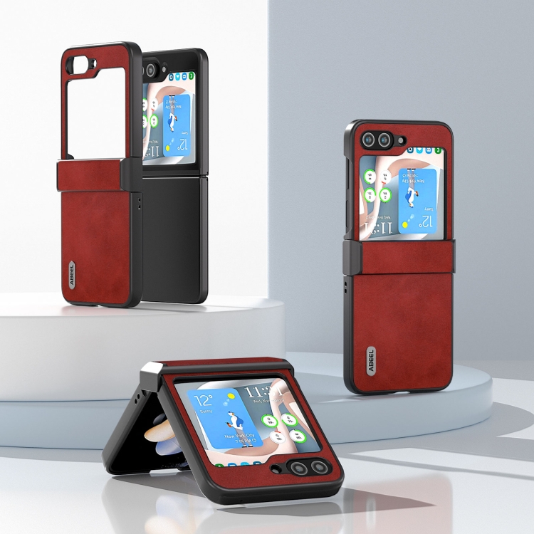 For Samsung Galaxy Z Flip5 ABEEL Two-color Calf Texture PU Phone Case(Red)