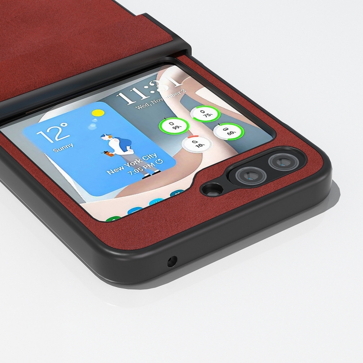 For Samsung Galaxy Z Flip5 ABEEL Two-color Calf Texture PU Phone Case(Red)