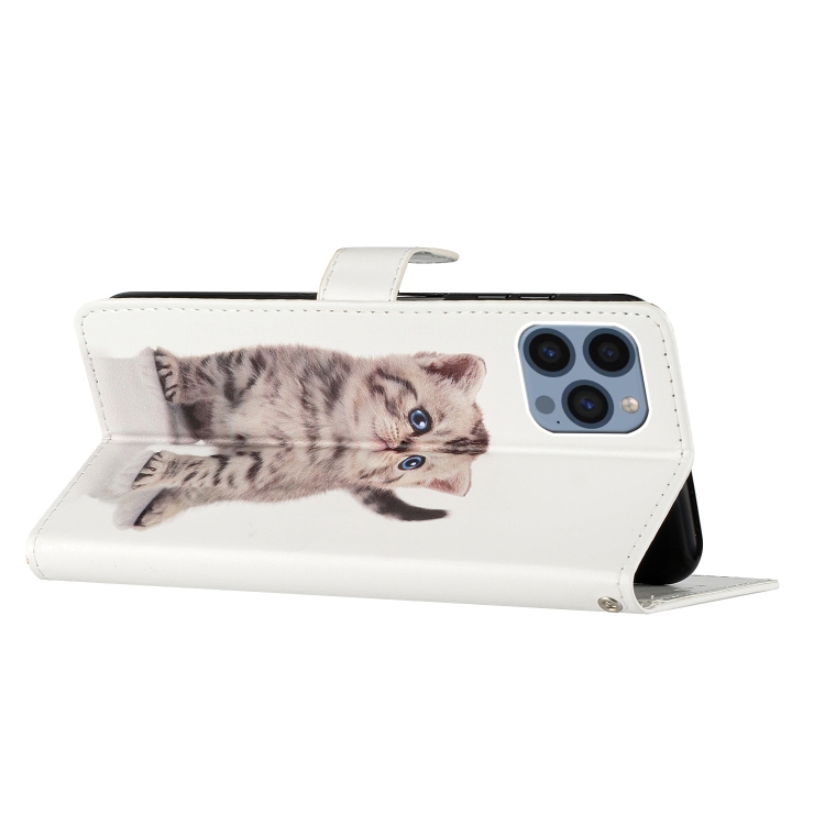 For iPhone 15 Pro Colored Drawing Leather Phone Case(Little Tabby Cat) For iPhone 15 Pro Colored Drawing Leather Phone Case(Little Tabby Cat)