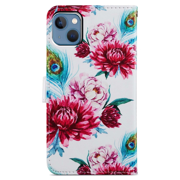 For iPhone 15 Plus Colored Drawing Leather Phone Case(Peacock Flower) For iPhone 15 Plus Colored Drawing Leather Phone Case(Peacock Flower)