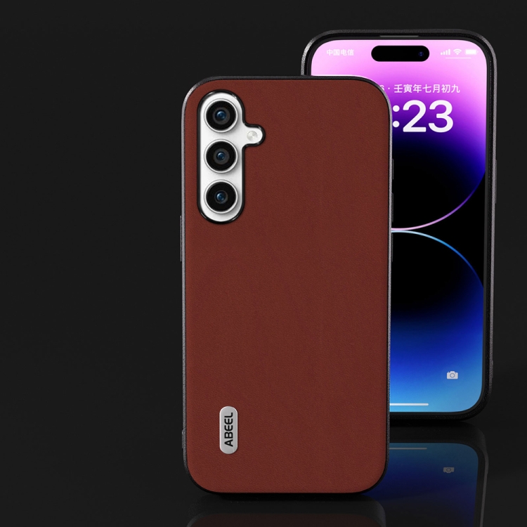 For Samsung Galaxy S23 FE 5G ABEEL Genuine Leather Silky Soft Black Edge Phone Case(Coffee) For Samsung Galaxy S23 FE 5G ABEEL Genuine Leather Silky Soft Black Edge Phone Case(Coffee)