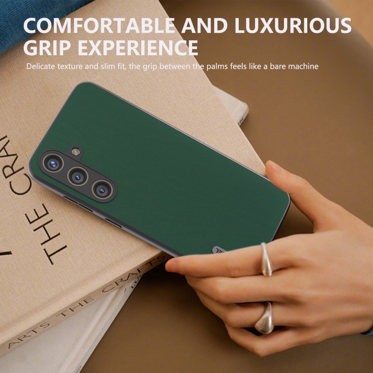 For Samsung Galaxy S24+ 5G ABEEL Genuine Leather Silky Soft Black Edge Phone Case(Green)