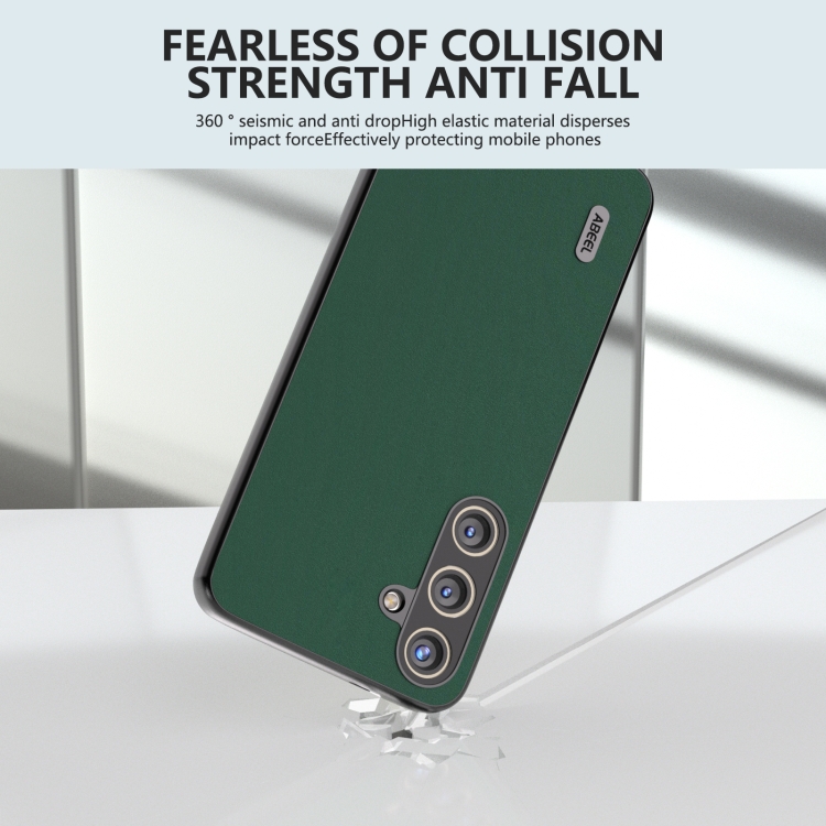 For Samsung Galaxy S24+ 5G ABEEL Genuine Leather Silky Soft Black Edge Phone Case(Green)