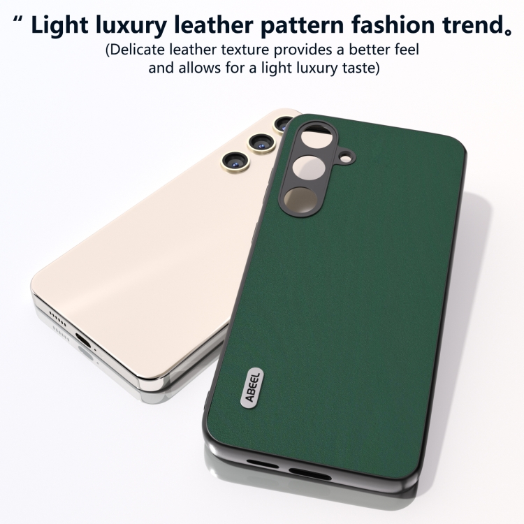 For Samsung Galaxy S24+ 5G ABEEL Genuine Leather Silky Soft Black Edge Phone Case(Green)
