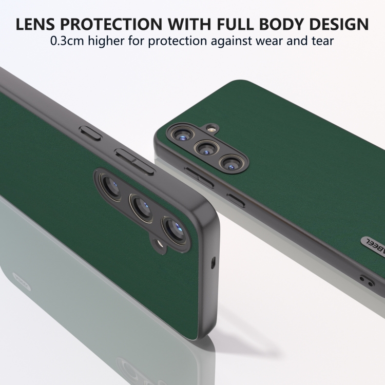 For Samsung Galaxy S24+ 5G ABEEL Genuine Leather Silky Soft Black Edge Phone Case(Green)