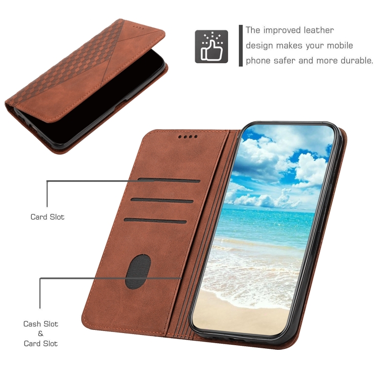 For iPhone 15 Diamond Splicing Skin Feel Magnetic Leather Phone Case(Brown) For iPhone 15 Diamond Splicing Skin Feel Magnetic Leather Phone Case(Brown)