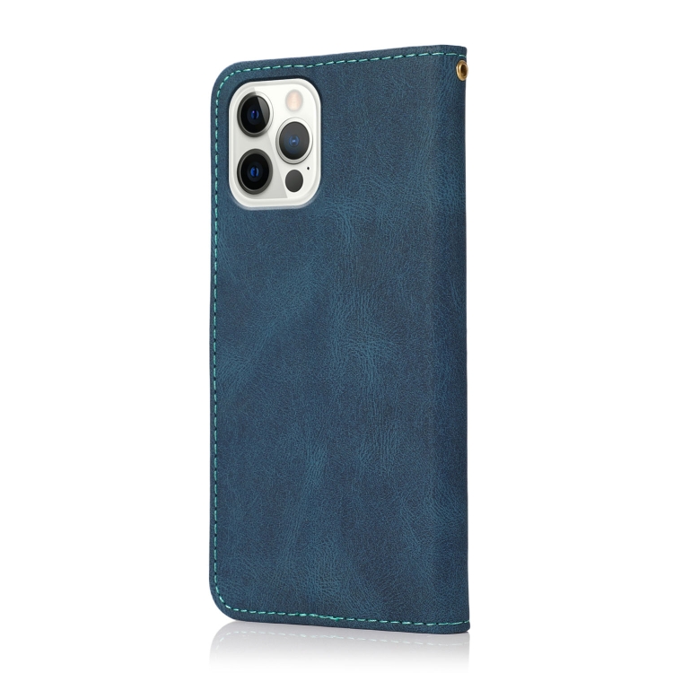 For iPhone 15 Pro Dual-color Stitching Leather Phone Case(Blue Green) For iPhone 15 Pro Dual-color Stitching Leather Phone Case(Blue Green)