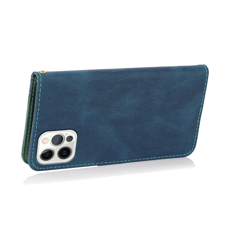 For iPhone 15 Pro Dual-color Stitching Leather Phone Case(Blue Green) For iPhone 15 Pro Dual-color Stitching Leather Phone Case(Blue Green)