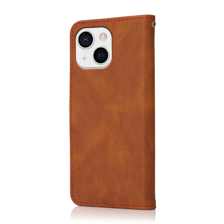 For iPhone 15 Plus Dual-color Stitching Leather Phone Case(Brown Red) For iPhone 15 Plus Dual-color Stitching Leather Phone Case(Brown Red)
