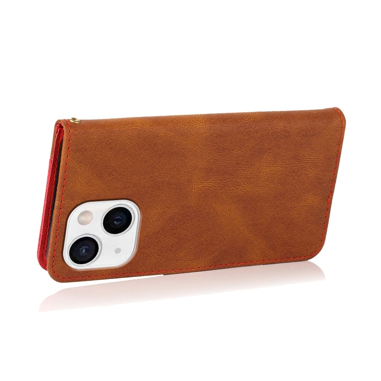 For iPhone 15 Plus Dual-color Stitching Leather Phone Case(Brown Red) For iPhone 15 Plus Dual-color Stitching Leather Phone Case(Brown Red)