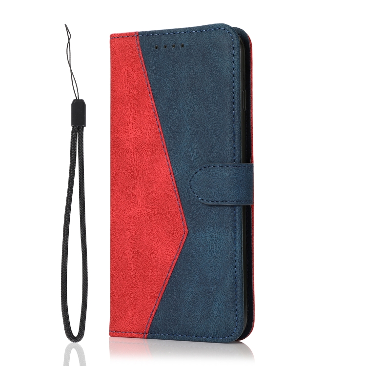 For iPhone 16 Plus Dual-color Stitching Leather Phone Case(Red Blue) For iPhone 16 Plus Dual-color Stitching Leather Phone Case(Red Blue)
